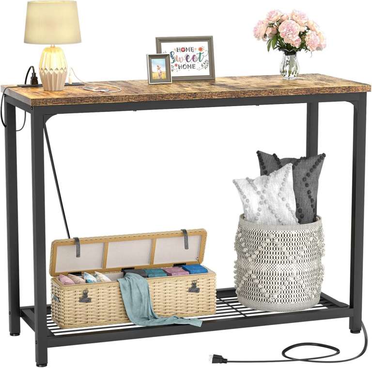 new in packaging - iSunirm Console Table Industrial Style Rustic Brown - with power connection