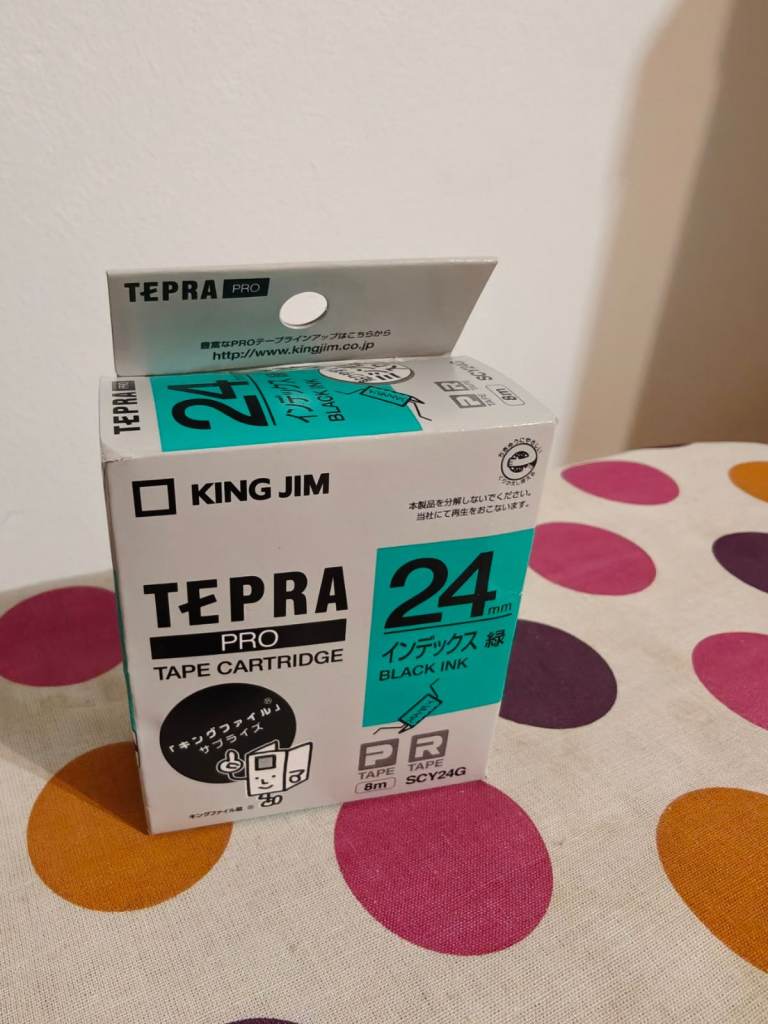Tepra Pro Tape Cartridge, 24mm (8m) Black Ink on Green Tape - SCY24G (Brand New)