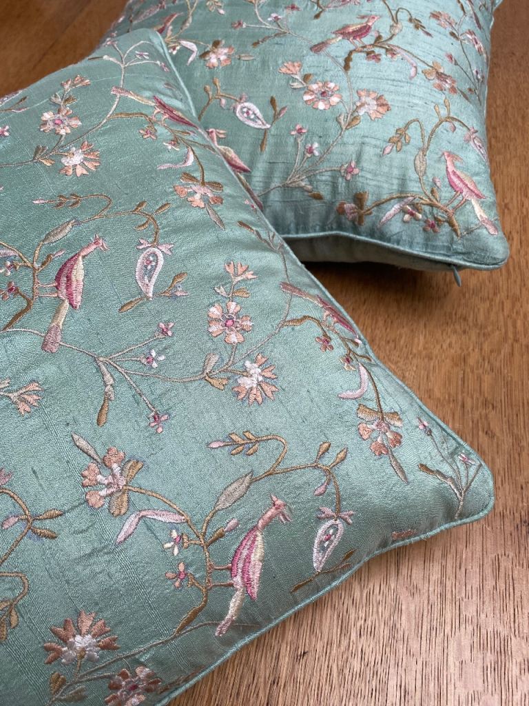 Pair of Indian Silk Embroidered Scatter Cushions Country House interior design