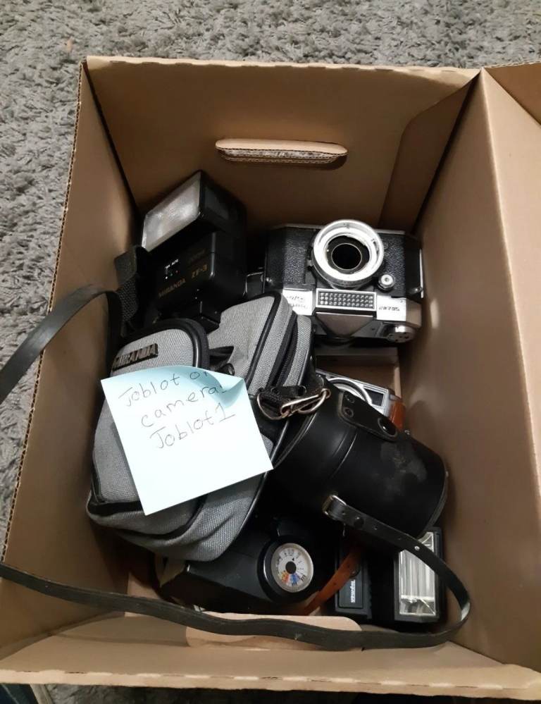 Box of Vintage Cameras and Accessories – Good Condition