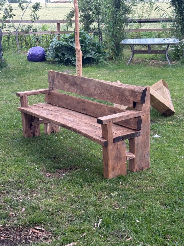 Solid Rustic Oak Garden Bench - HANDMADE Wooden Seat