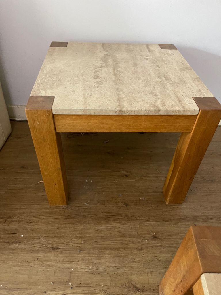 Solid Marbel Coffee Tabel and 2 Side Table with Stone Top
