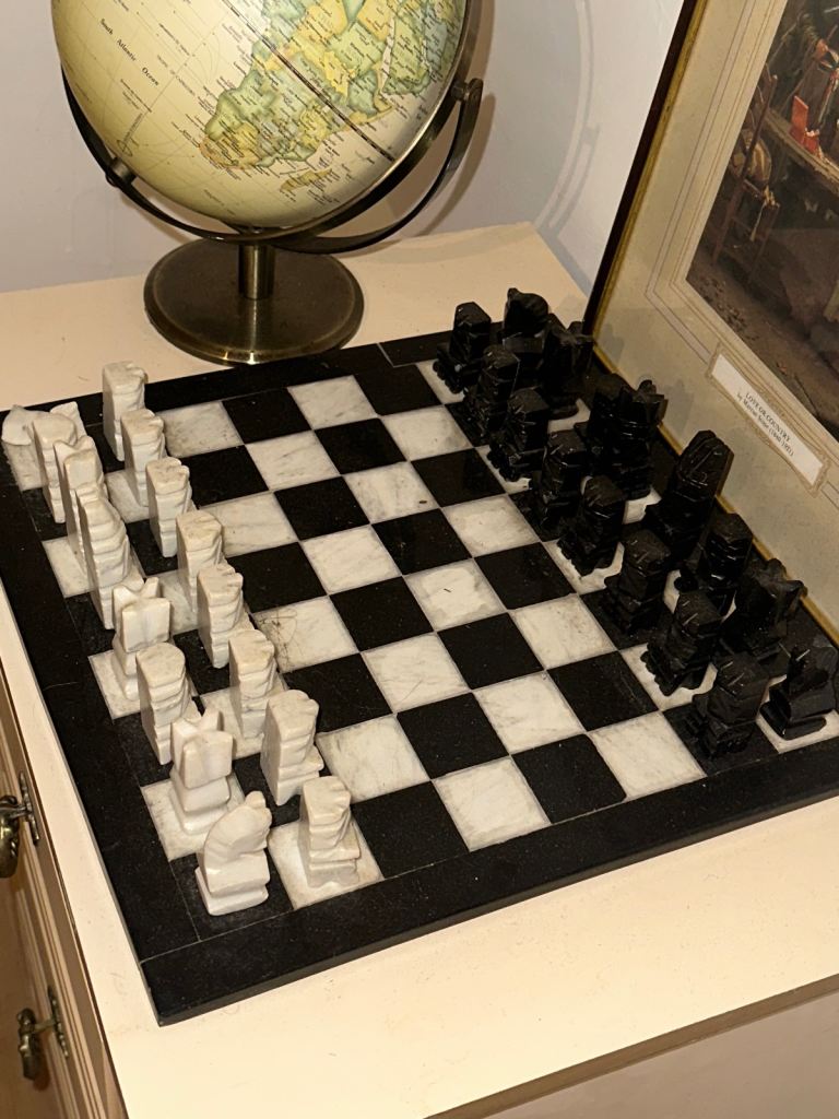 Stone Chess Set – Black and White Pieces, Good Condition