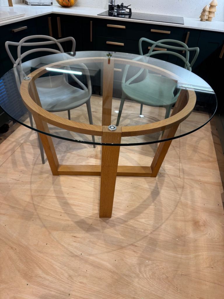 John Lewis Glass top oak dining table round