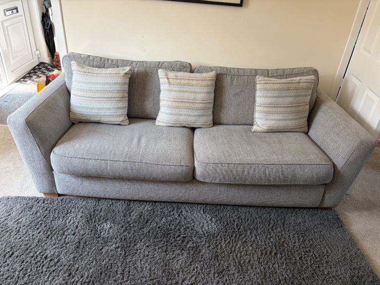 Comfortable Grey Fabric Sofa and Armchair Set – Good Condition
