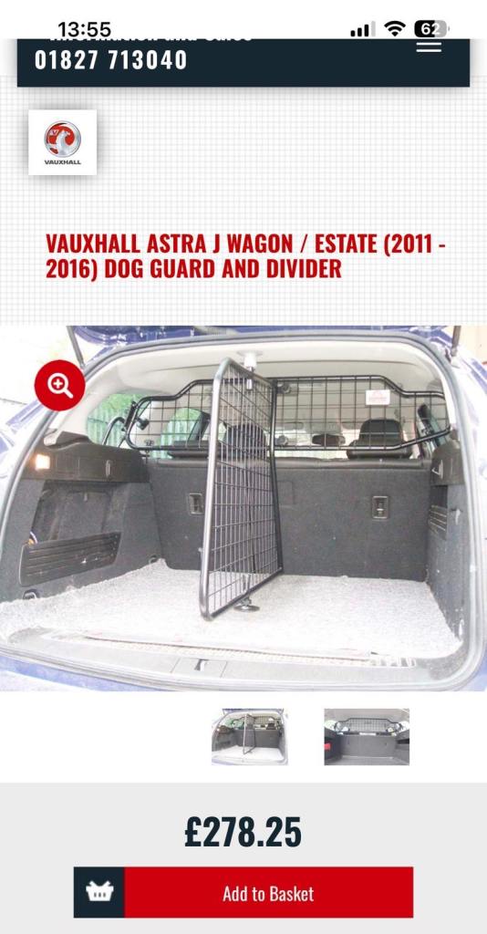 Vauxhall Astra J Estate 2011-2016 Guardsman Dog Guard with divider