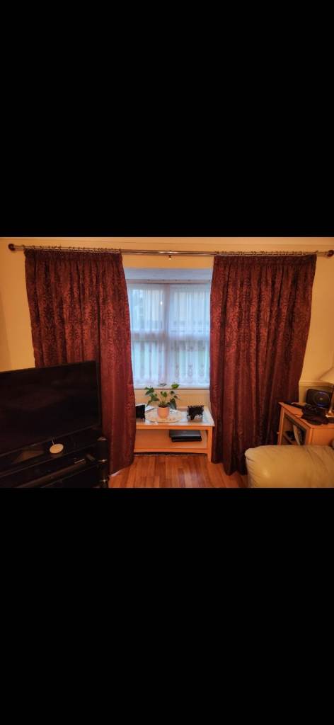 Curtains , 2 tie backs , floor to ceiling, 