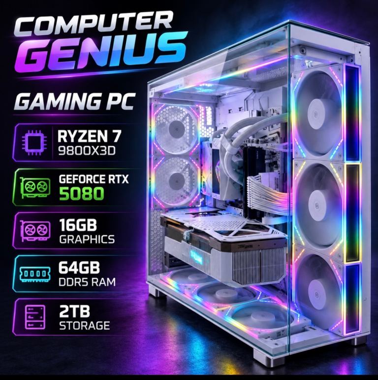 White RGB Gaming PC | Ryzen 7 9800X3D | RTX 5080 16GB | 64GB DDR5 | 2TB ...