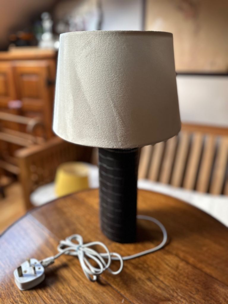 image for Night table lamp with chocolate brown leather stand and cream 