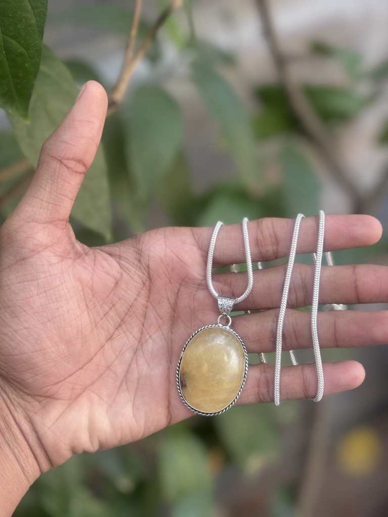 Calcite Pendant with Chain – Lab Certified Natural Healing Crystal Necklace