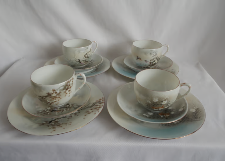Vintage Japanese Kutani Style Porcelain Trios Cup Saucer Plate x 4