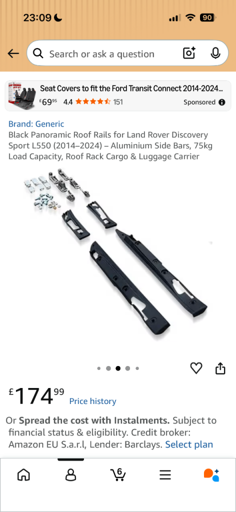 Used Black discovery sport roof rails 