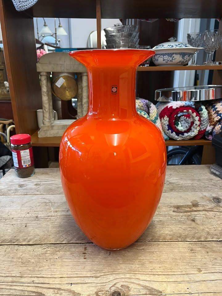Large Vintage Polish Art Glass Vase – Tarnowiec – Retro Orange – 40cm – Original Label