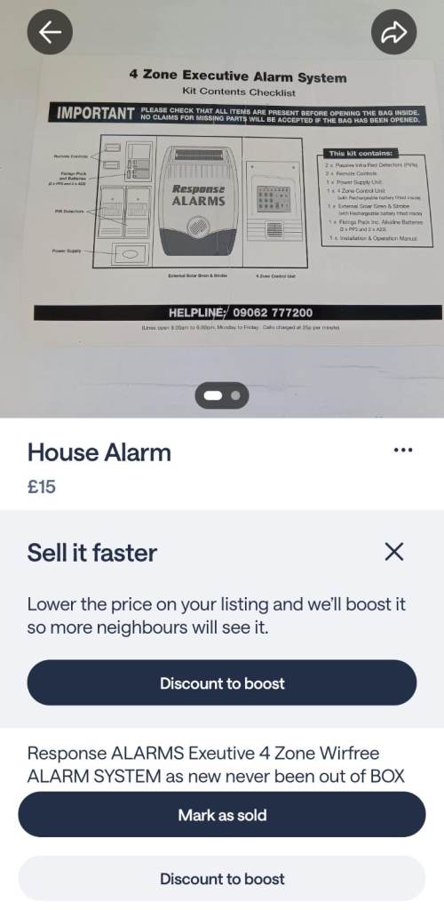 RESPONSE ALARMS Executive 4 Zone Wirfree ALARM SYSTEM