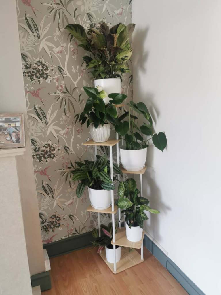 White and Wood Corner Plant Stand – New in box