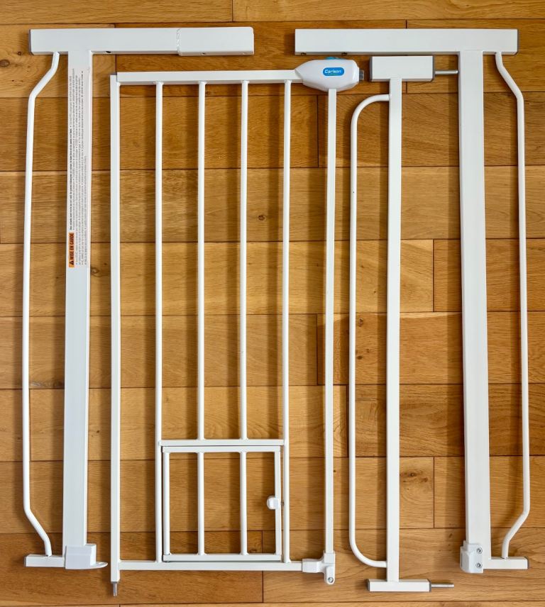 Extra tall adjustable pet gate with cat flap