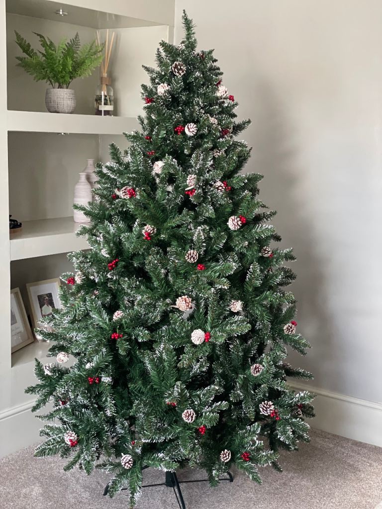 Flocked Artificial Christmas Tree with Pinecones & Berries