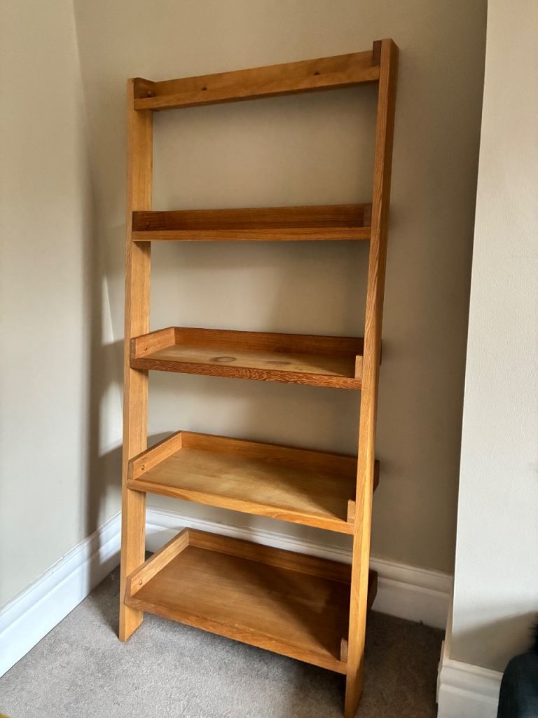 Solid oak ladder shelving unit