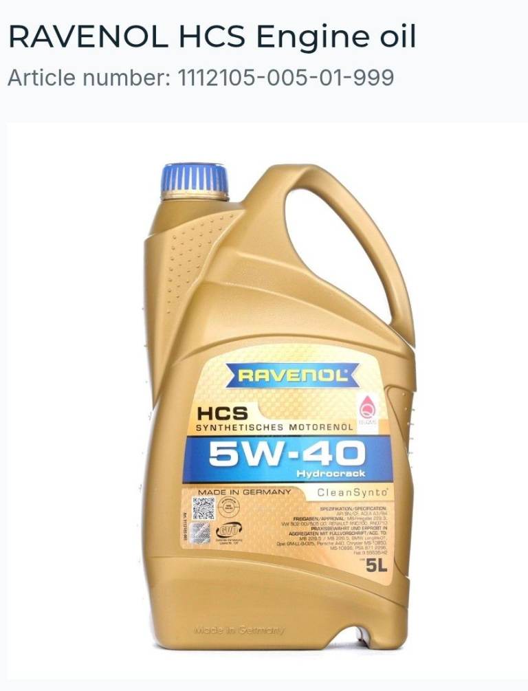 RAVENOL 5W40 5LTR GERMANY ENGINE OIL