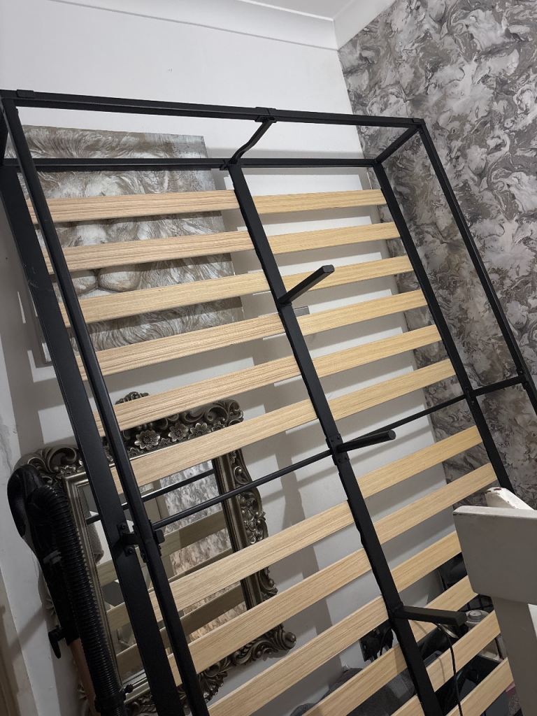 Double Bed Frame with Slats – Black Metal, Good Condition