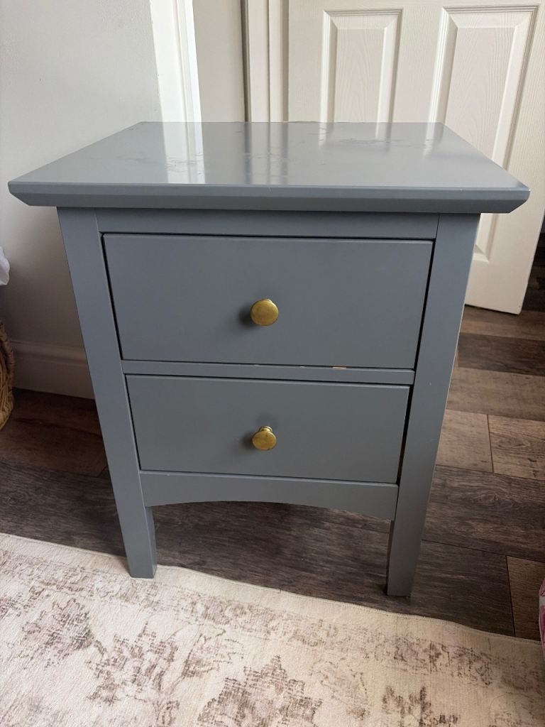 Grey Bedside Table with Two Drawers – Good Condition