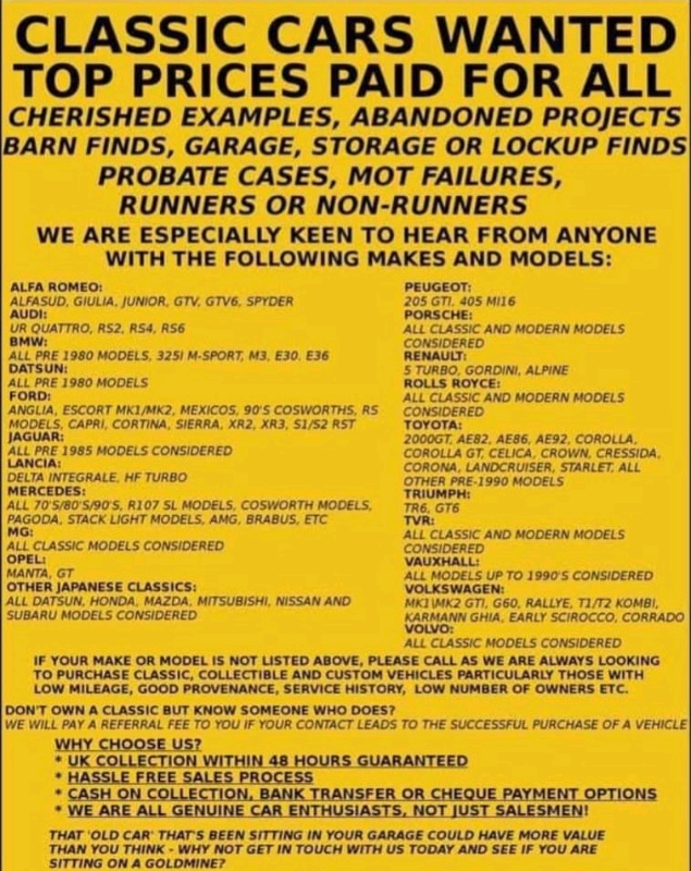 WANTED SUBARU IMPREZA COSWORTH SIERRA ESCORT RS TURBO EVO LANCER GTI