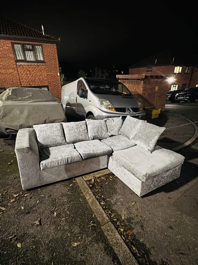Dylan Silver Crushed Velvet Corner Sofa with Scatter Cushions