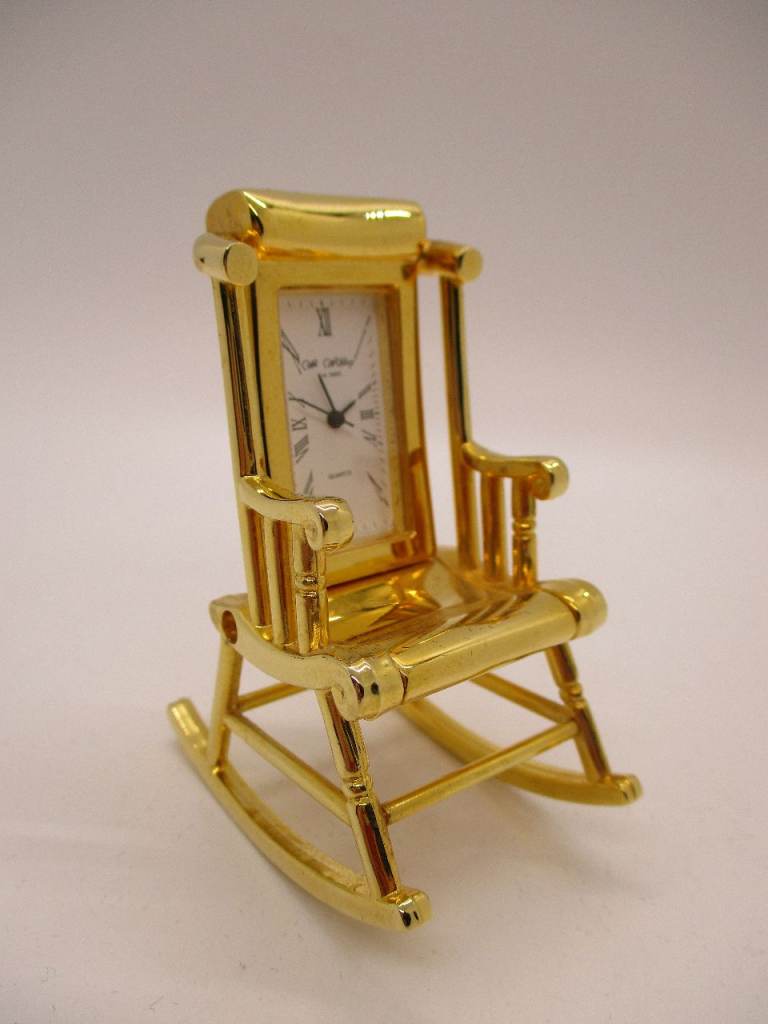 Vintage Wm Widdop Solid Brass Miniature Quartz Clock - Rocking Chair