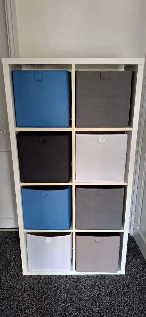 Ikea Kallax style unit with storage boxes
