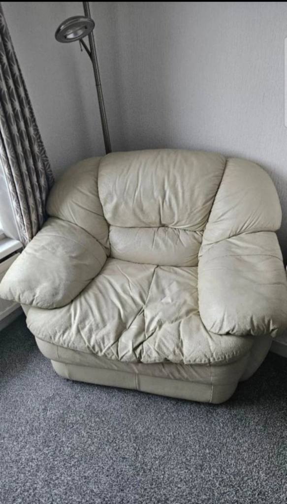 Cream Italian Leather armchair sofa one seater 