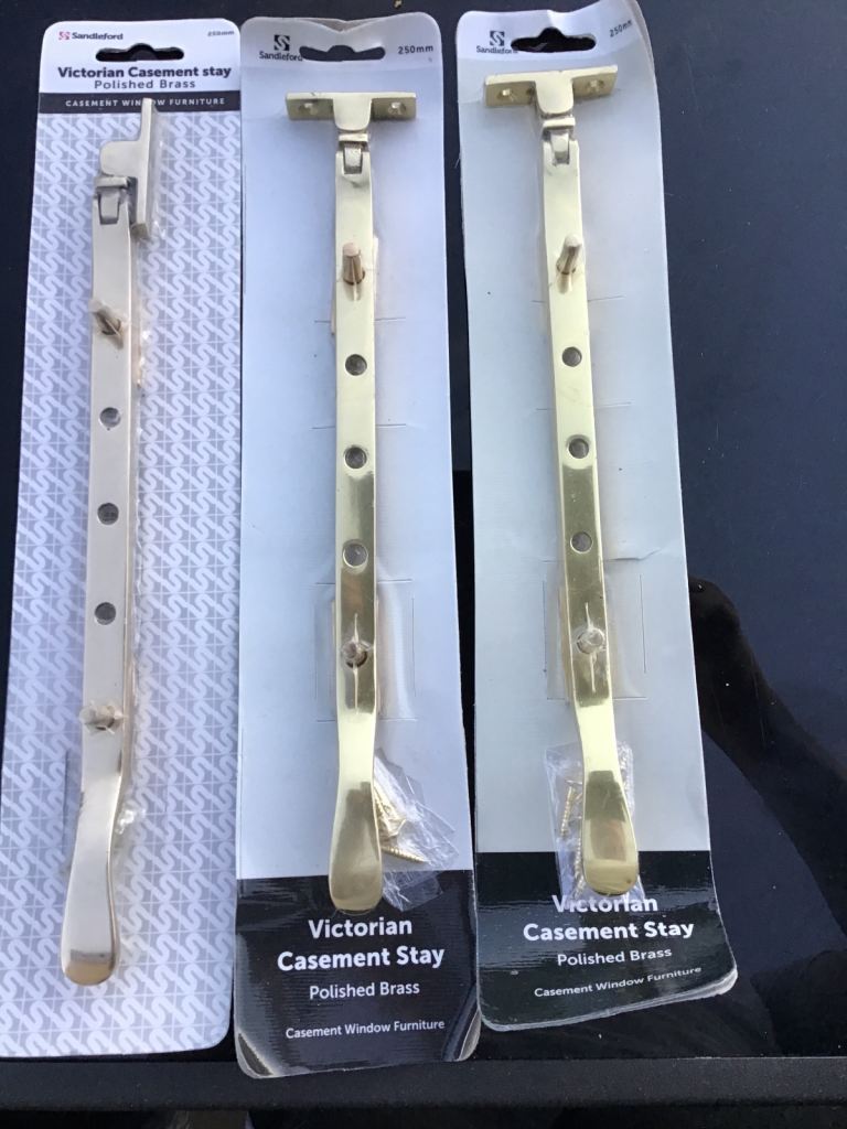 3Brand New Sealed, Polished Brass Victorian casement stays, sealed Sandleford 250 m 