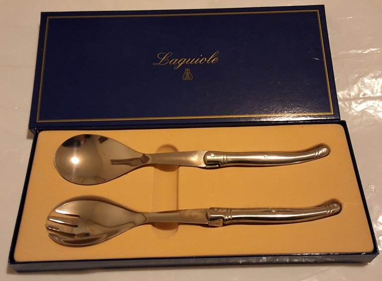 Vintage Laguiole SRD salad servers, unused, boxed, vintage