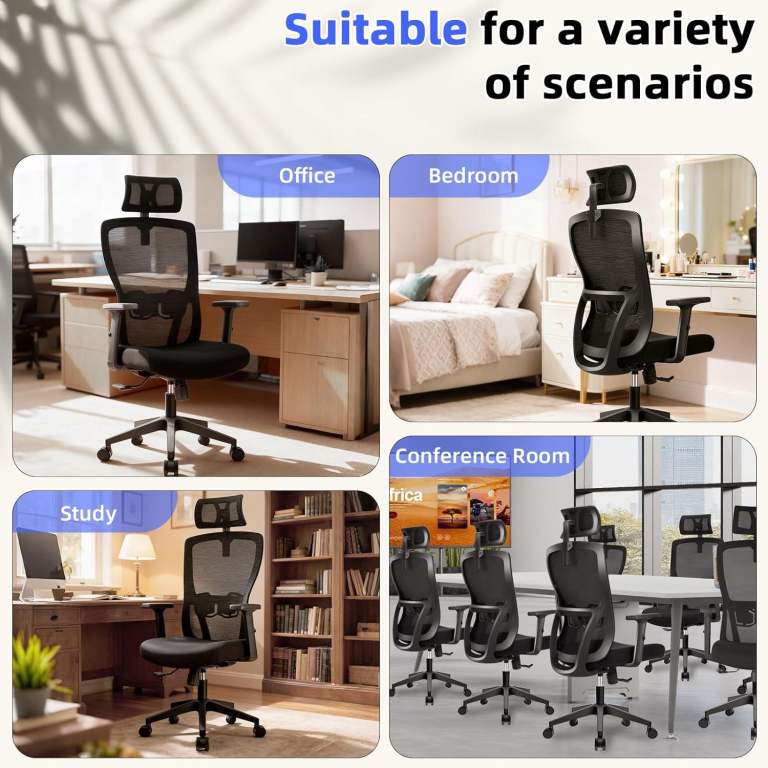Office Desk Chair with Adjustable Headrest, Lumbar support and Liftable Armrest