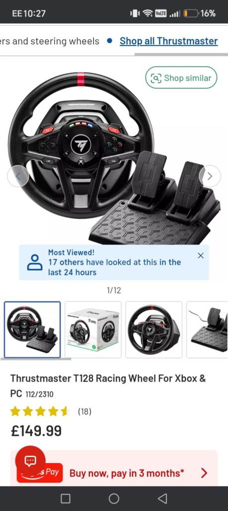 Thrust master t128 steering wheel and 2 pedals