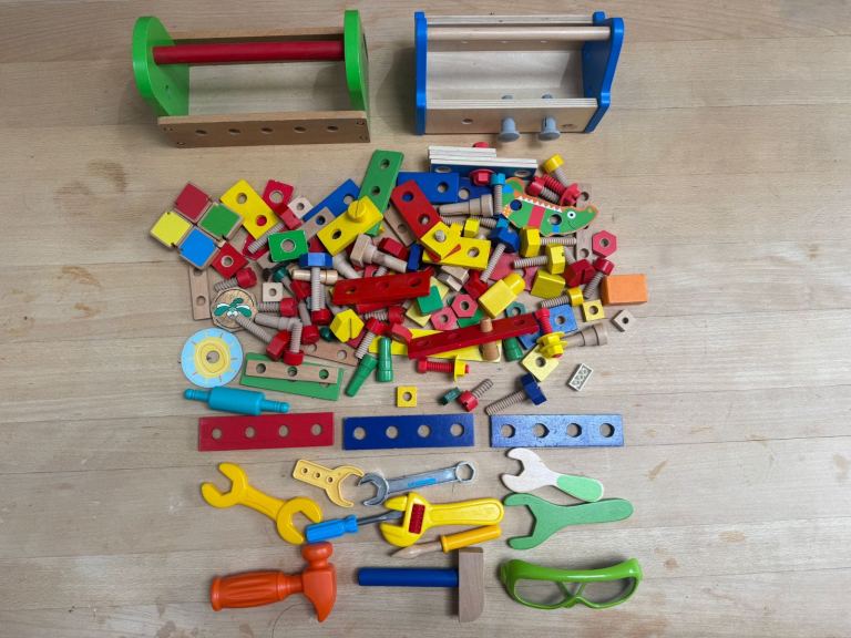 image for 2 wooden tool kits with accessories 