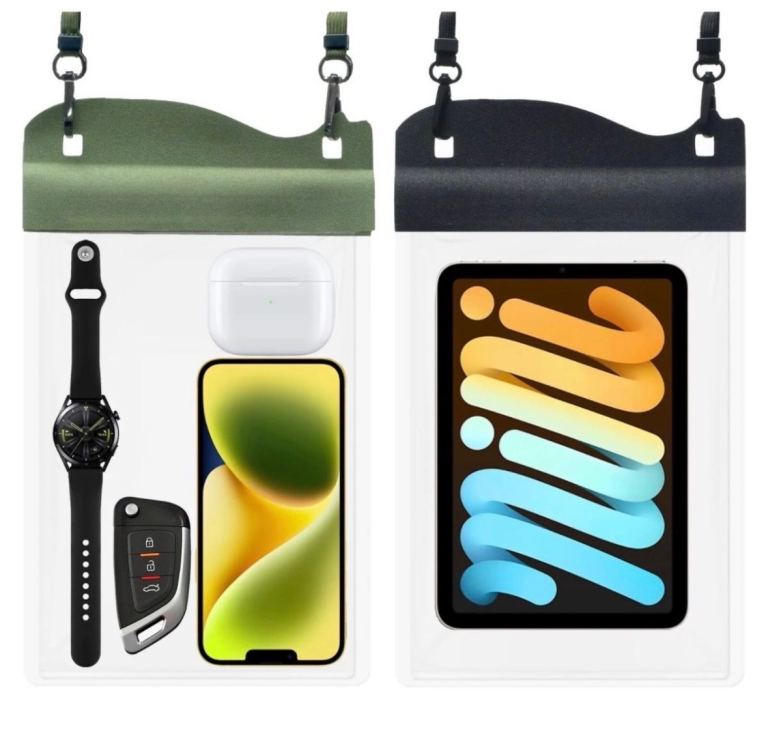 Large Waterproof Pouch – 2 Pack, IPX8 Dry Bag for Phones & Tablets (Black & Army