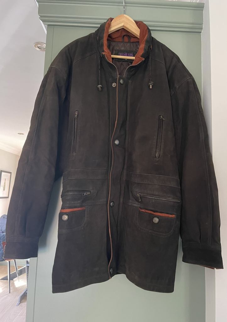 Men's Torus Brown Cow Hide Leather Nubuck Suede Parka Jacket L Large