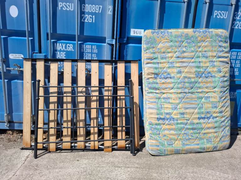 Metal double bed with mattress 