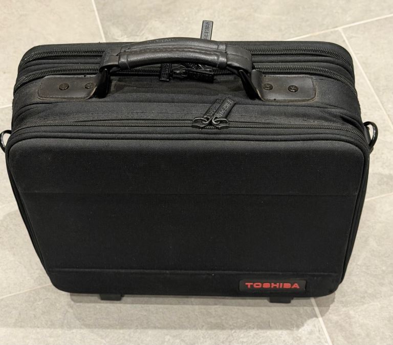 Toshiba-branded Laptop/Macbook Hard Shell Black Travel Bag/Case with Shoulder Strap