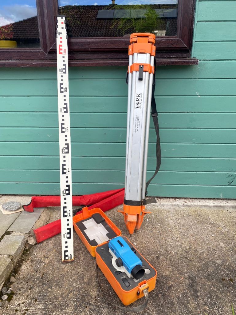 Surveyors level tripod and satff