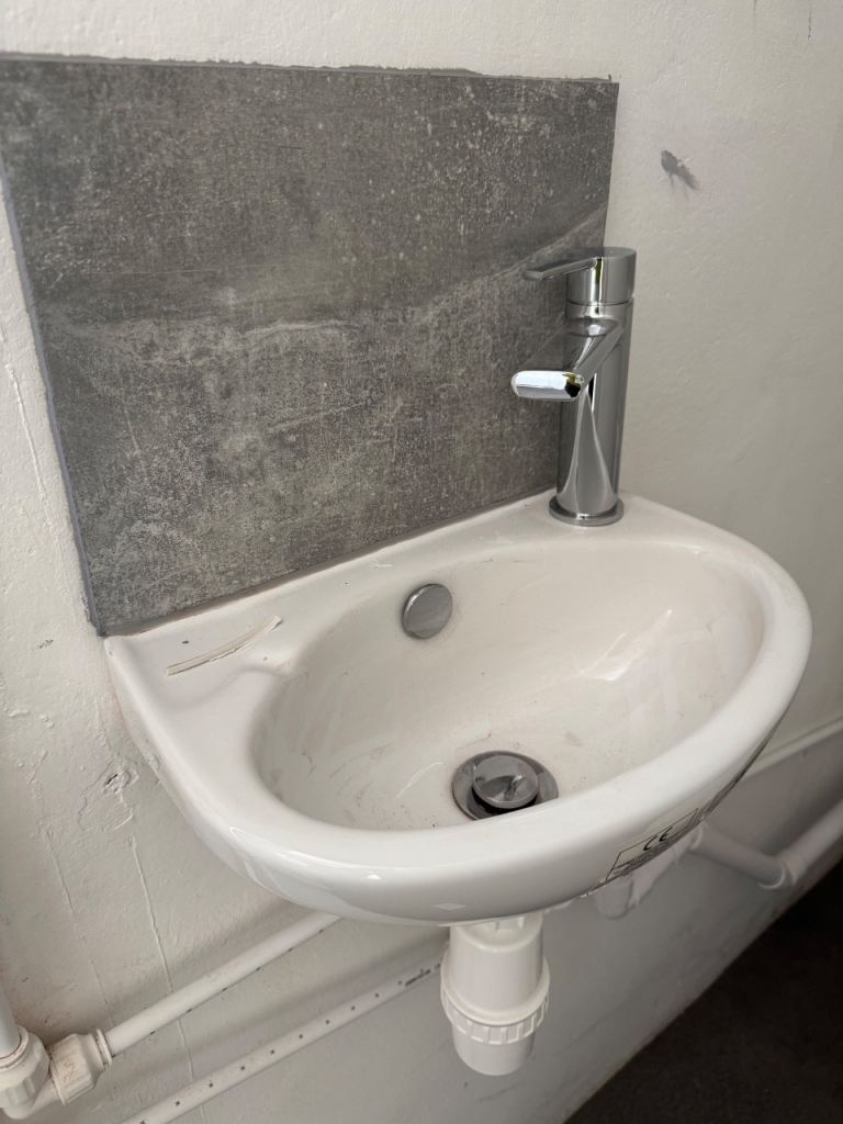 White Ceramic Wall-Mounted Cloakroom Sink with Chrome Tap & Toilet 