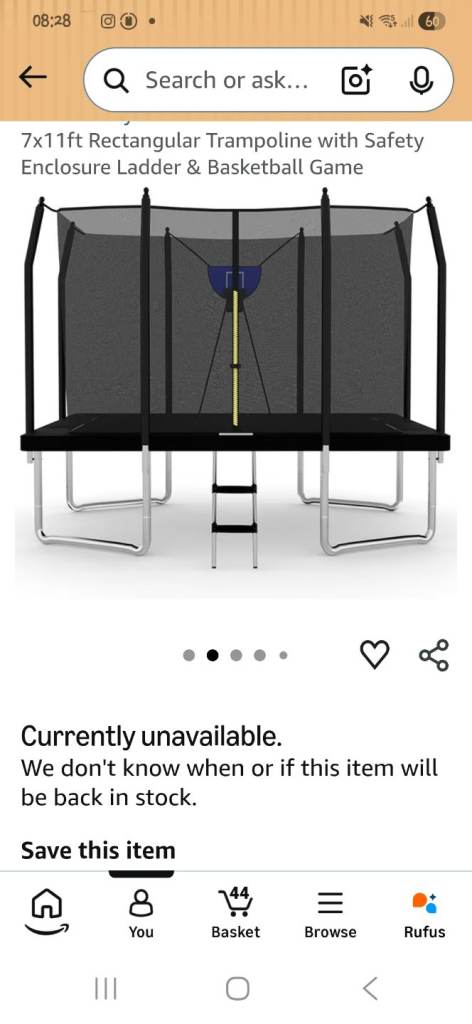 7x11ft Rectangular Trampoline with Safety Enclosure & Basketball Game
