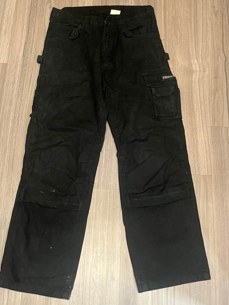 Dakota Workwear, Carpenter Pants, Black Cargo Trousers, Distressed, Baggy Fit, 34x32, Streetwear