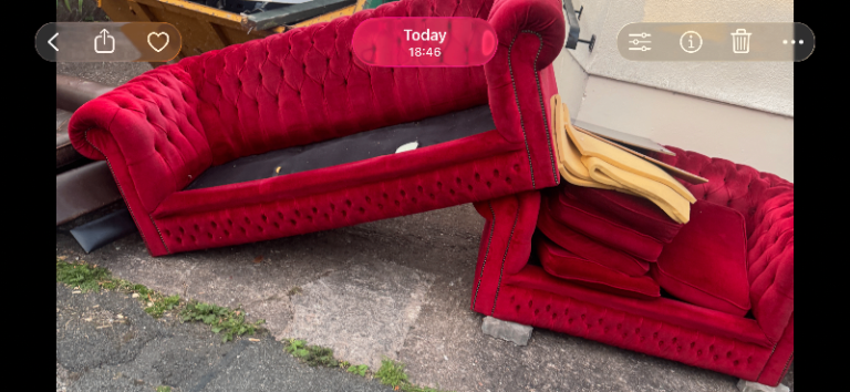 Red Velvet Chesterfield Sofas – Fair Condition, Two Seater and Three Seater