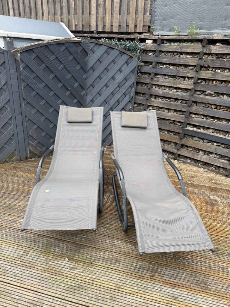 Pair of Grey Garden Sun Loungers – Good Condition