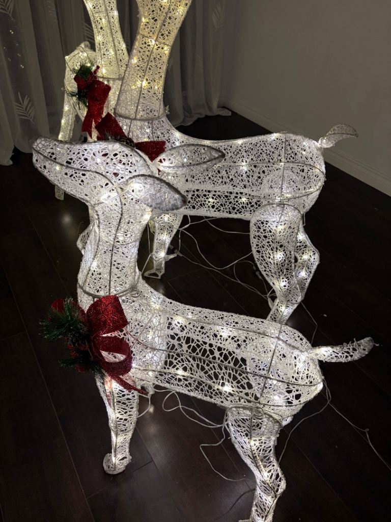 White LED Christmas family reindeers 