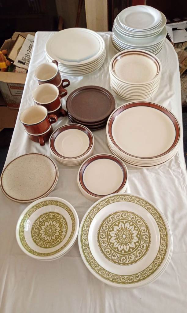 Large amount of china from from several sets. Dinner plates mainly. Also bowls, cups and saucers.