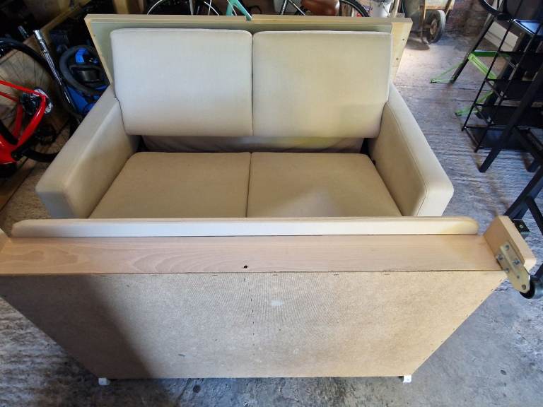 Compact Beige Fabric Sofa Bed – Good Condition