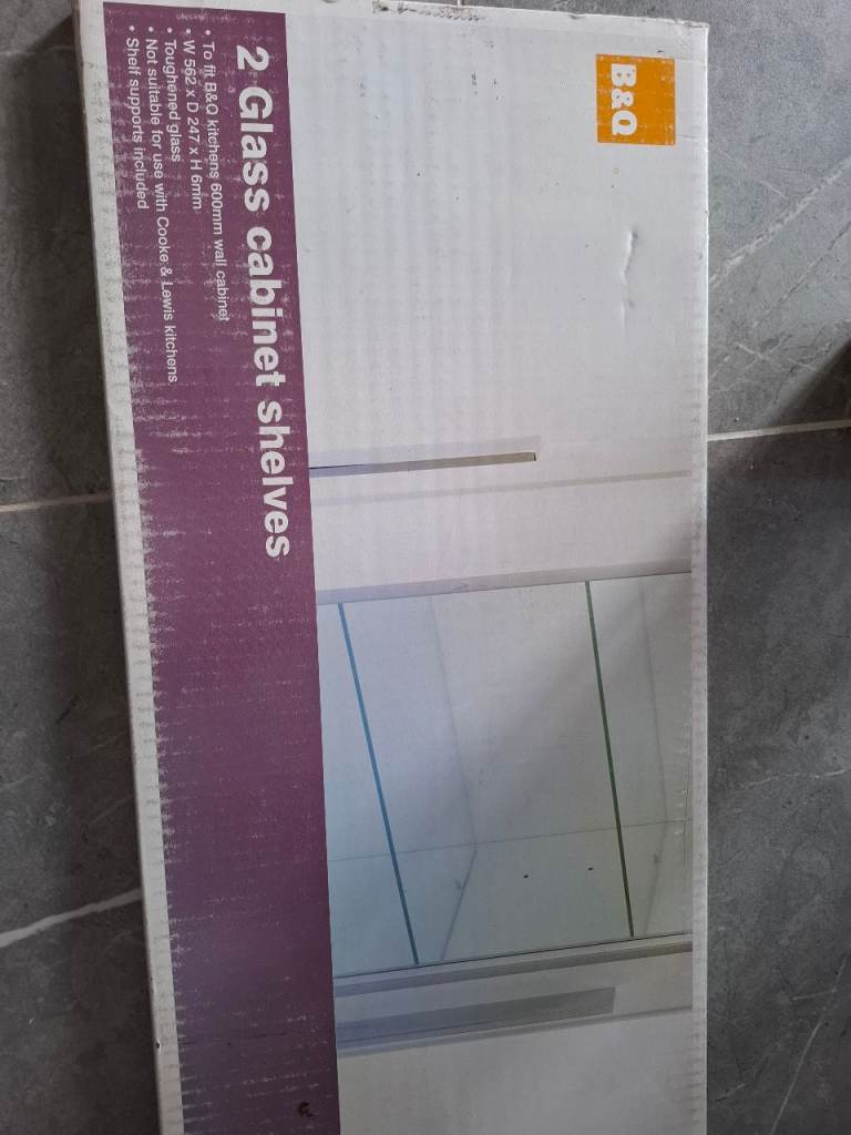 B&Q 2 glass cabin shelves in box new(I have 2 boxes)