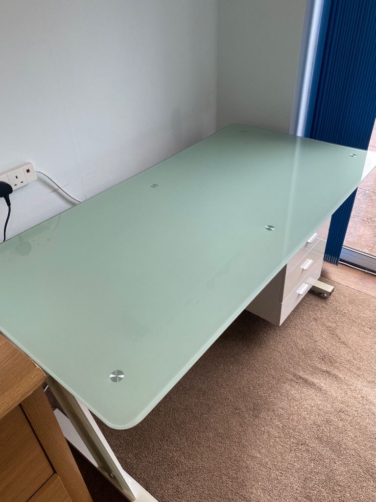 John Lewis Zane Glass Desk with Drawers – 140cm – Tempered Glass